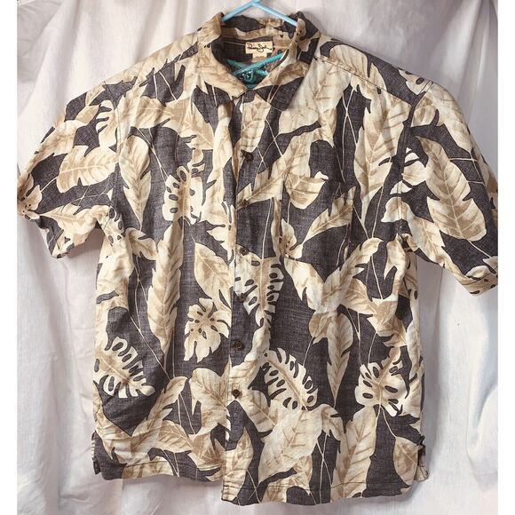 XXL Panama Jack Hawaiian Black Beige Reverse Print Shirt Leaves Floral Aloha EUC - Picture 1 of 16